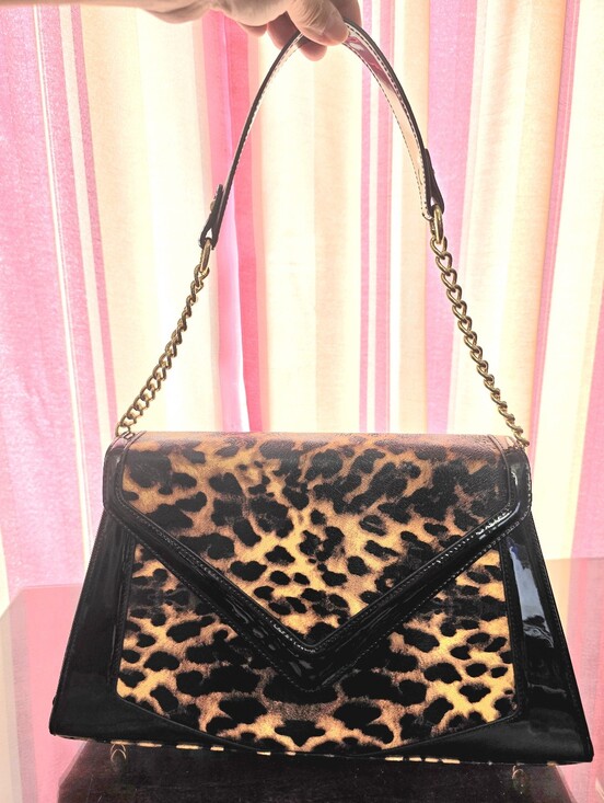 Pinup Couture Handbags - Like New Pinup Couture Leopard Print Shoulder Bag with Patent Leather Black Trim